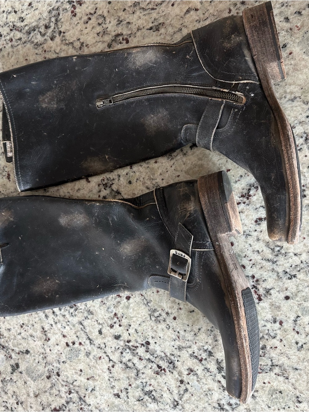 Women’s Frye Black Leather Zip & Buckle Boots